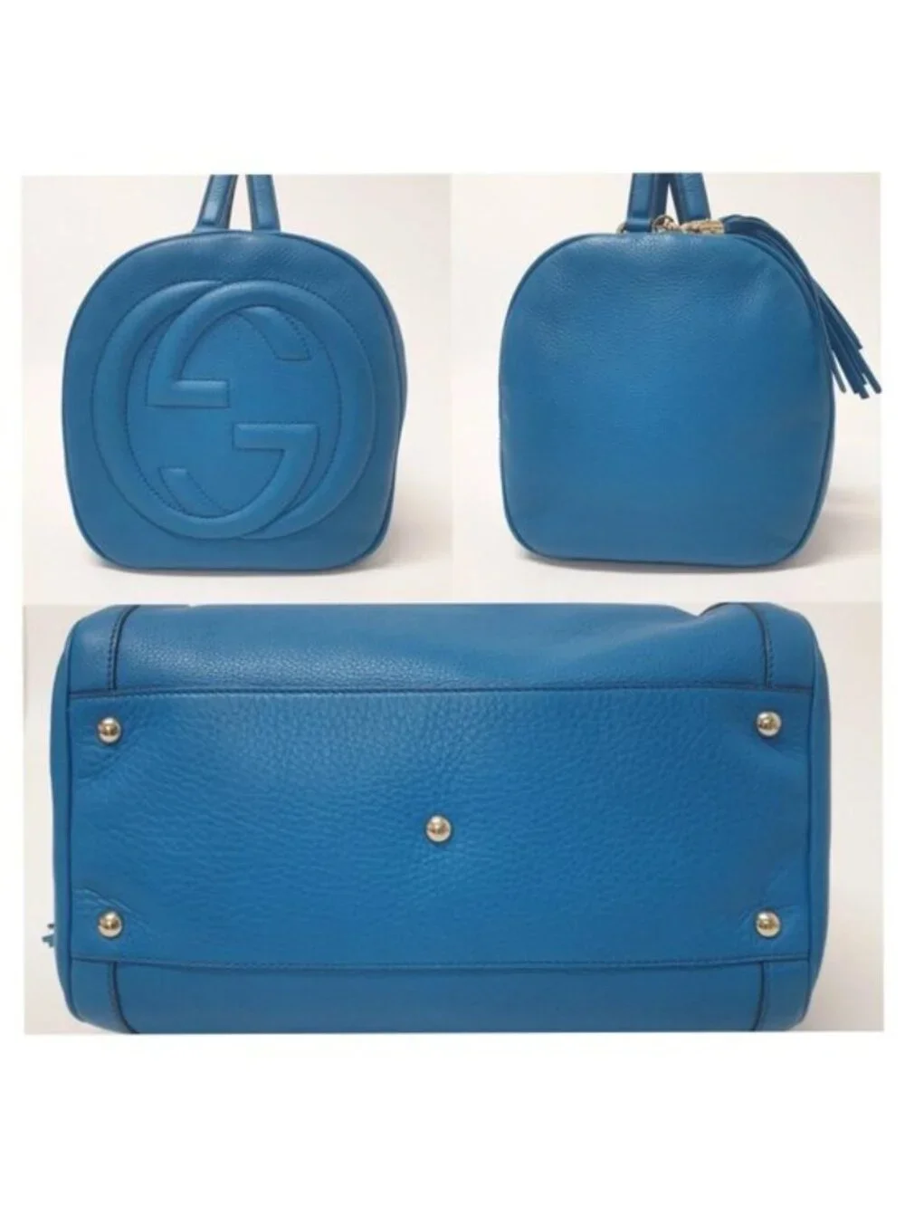 Authentic Gucci Bright Diamante Blue Leather Boston Satchel Bag